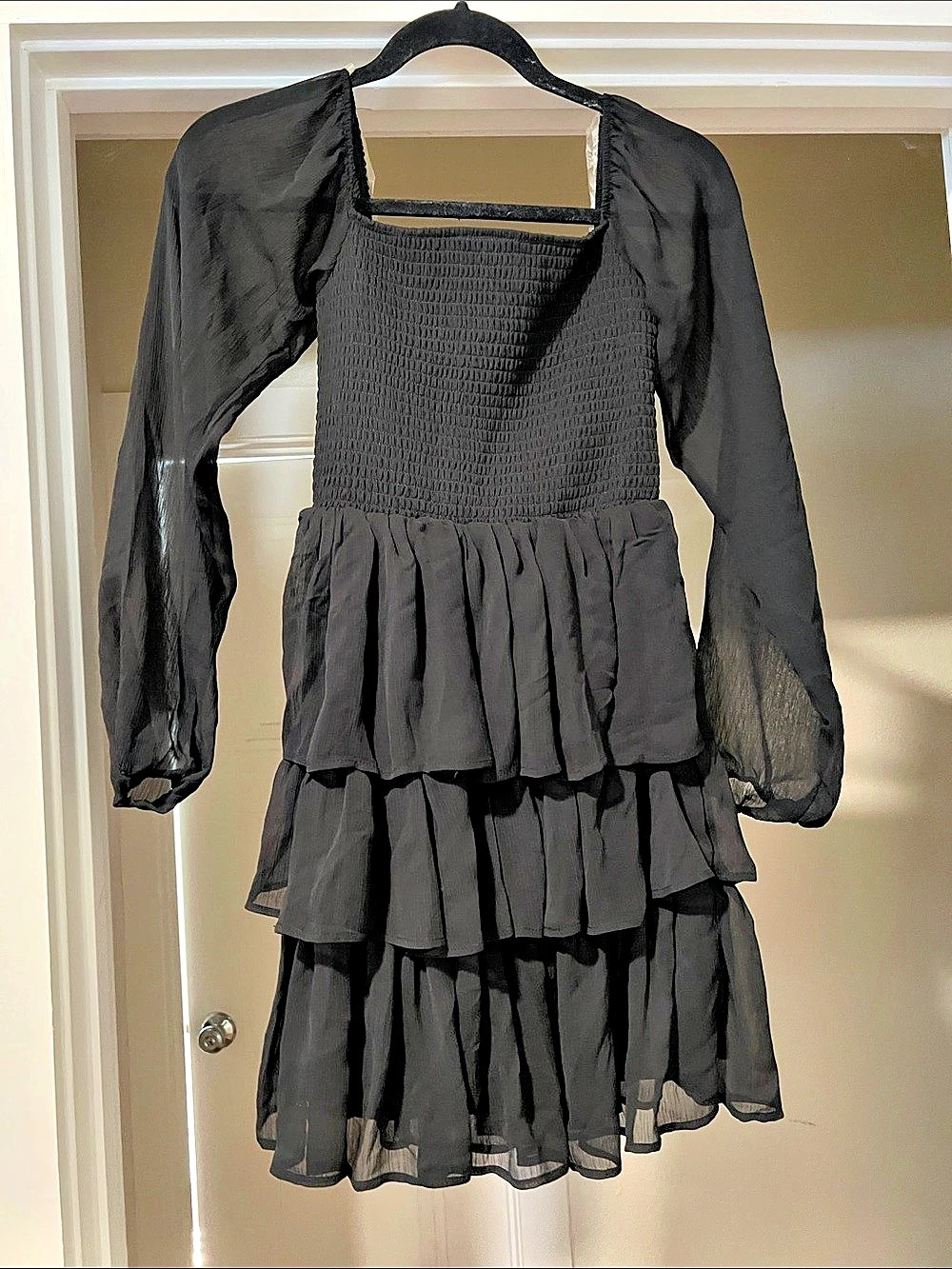Madden NYC Tiered Long Sleeve Mini Dress Black NWT